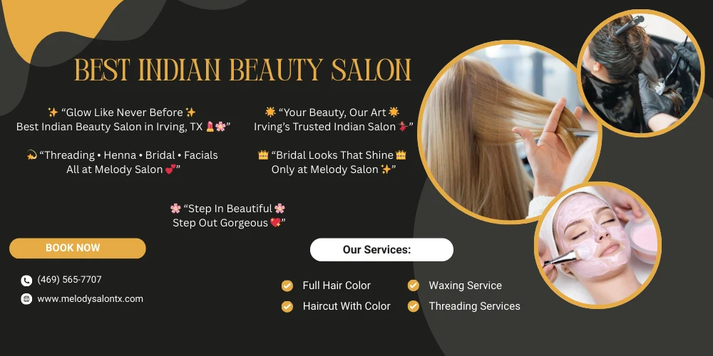 Melody Salon, an Indian beauty salon specializing in waxing and threading services, features a welcoming and elegant interior.